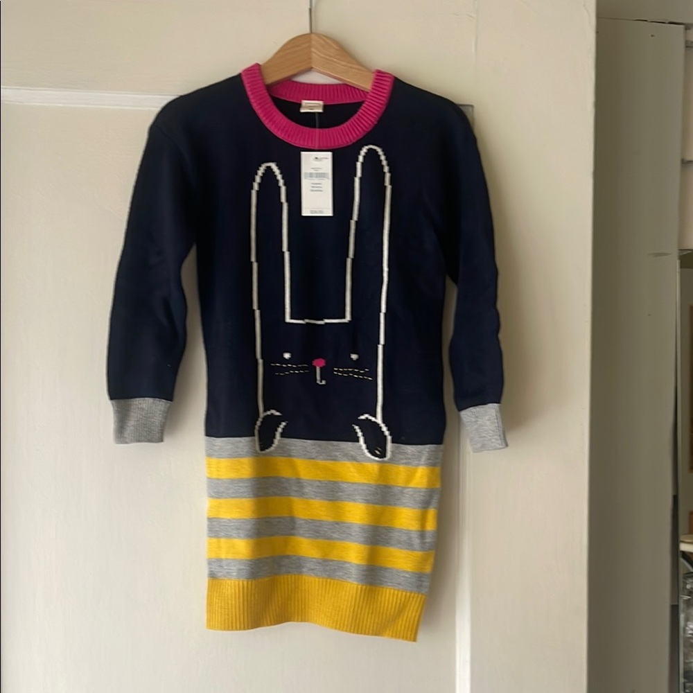 Navy Sweater Dress with Bunny Design